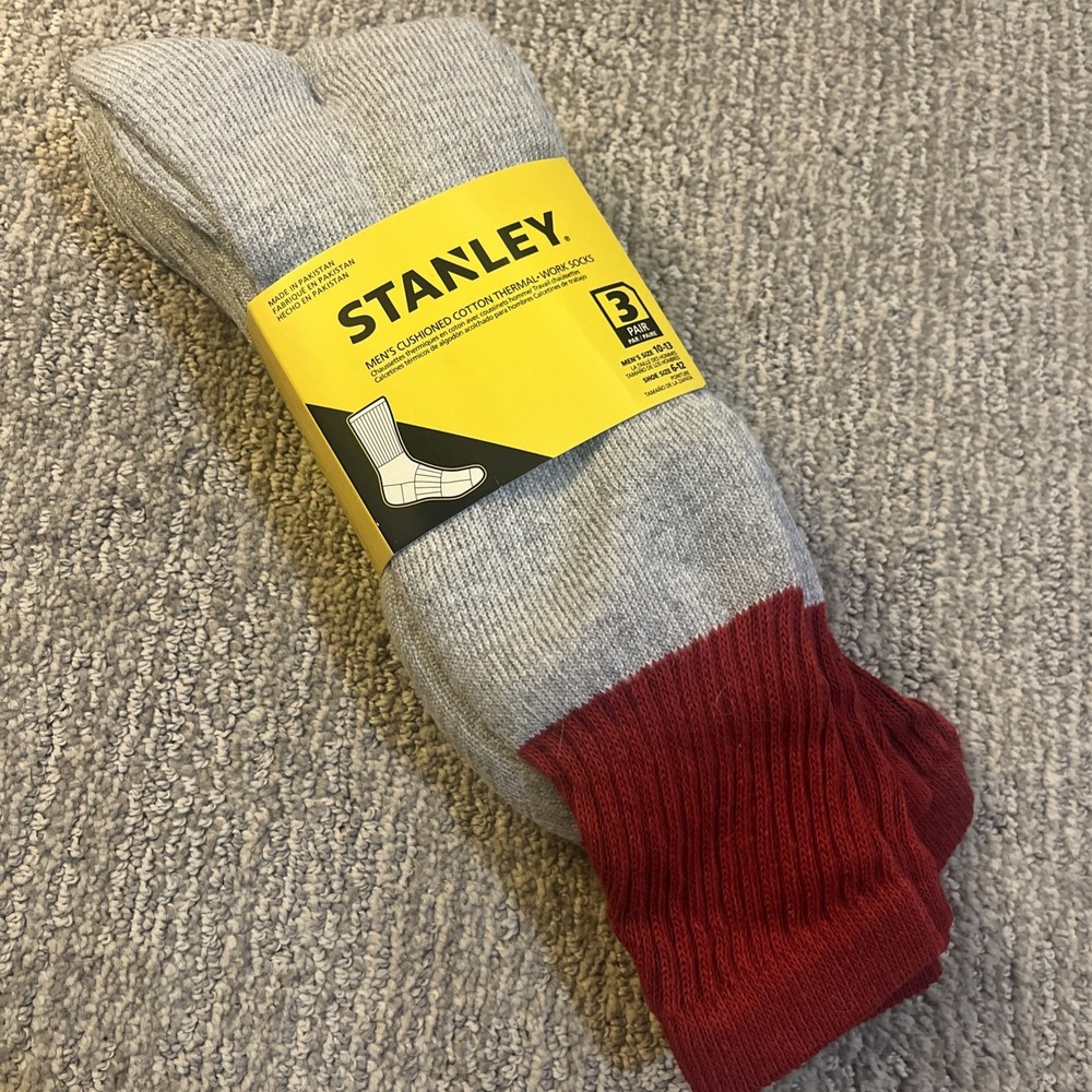 Stanley Men's Cotton Cushioned Thermal Socks NWT 3 Pair Shoe Size 10-13